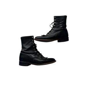 Justin Wmn’s 7‎ Black Lace Up Leather Boots Rodeo Cowgirl Country Vintage